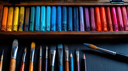 Art supplies create vibrant atmosphere for solo art therapy session, inspiring creativity and self expression through colors and tools