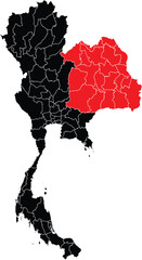 Map of Northeast Region on Vector Map of Thailand