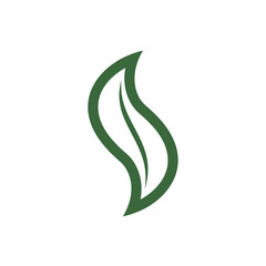 Stylized green leaf with a curved shape and a central vein.