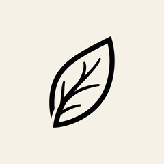 Minimalist leaf illustration with visible veins on a beige background.