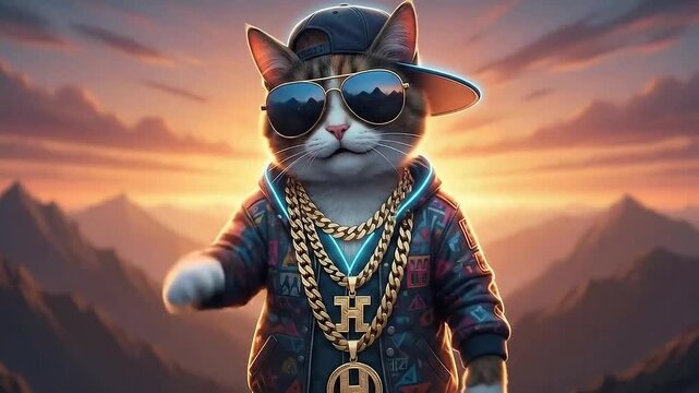 Cool Cat Rapper in the Mountains at Sunset.