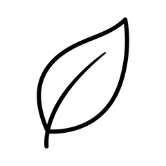 Simple black outline drawing of a single, stylized leaf on a clean white background, representing nature and growth.