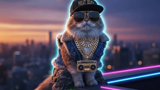 Cool Cat Rapper on a Rooftop A HipHop Feline Fantasy.