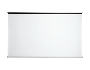 Blank retractable projector screen ready for presentations and creative visual displays, perfect for meetings