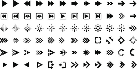 Arrow icons, direction symbols, navigation signs, UI elements, graphic arrows, interface design, pointer icons, vector set, modern style, minimal shapes