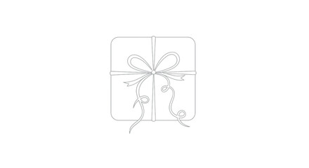 Fototapeta premium Minimalist square gift box with curly ribbon bow line art illustration