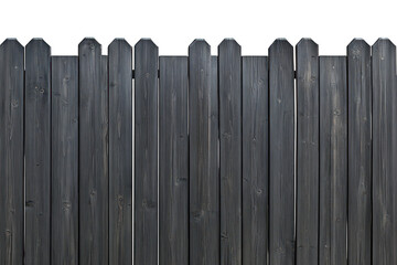 Fototapeta premium A solid black wooden fence with a pointed top. standing tall against a plain white background. creating a stark contrast that emphasizes its structure and texture