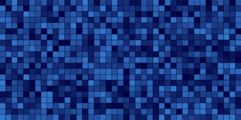 Blue tiles pattern. Classic seamless mosaic. Square swimming pool texture. Simple bathroom background. Wall or floor design template. Ceramic surface concept. Vector illustration.