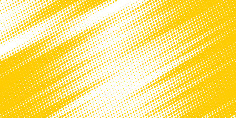 Yellow halftone corner gradient texture. Fading cartoon polka dot background. Dotted tilted gradation pattern. Fading comic pop art overlay backdrop. Vector slant frame halfton patern effect wallpaper