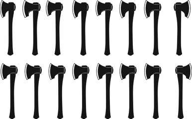 Black and white axe illustration, symmetrical weapon pattern, vintage blade design, graphic art, medieval tool, seamless layout, rustic style