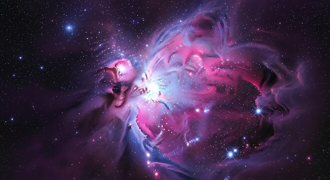 Vibrant cosmic nebula with glowing stars in deep space. - Powered by Adobe