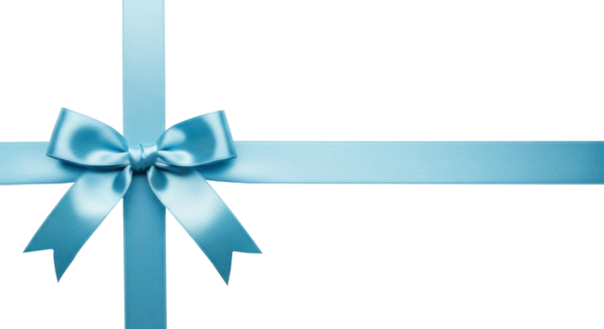 Blue Ribbon with Bow Tied. Horizontal Gift Decoration. Isolated on transparent background - Powered by Adobe
