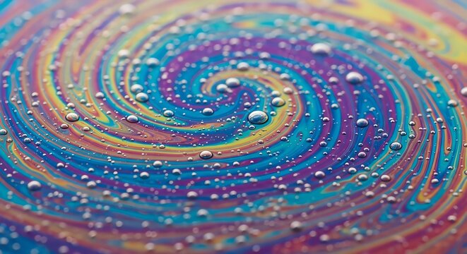 Vibrant rainbow spiral with water droplets macro. - Powered by Adobe