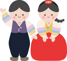 한국 전통 의상 한복을 입고 인사를 하는 아이들