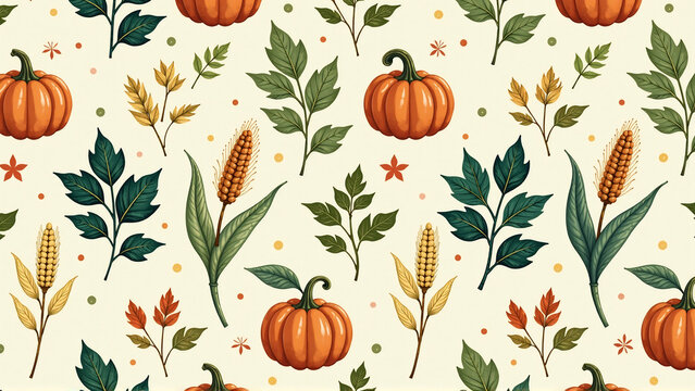 Verdant Autumn Interlude - Green-Accented Seamless Harvest Pattern