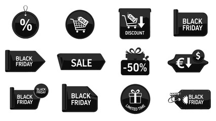 Unlock Black Friday Savings With These Shiny Vector Sale Labels and Discount Badges for Your Next Marketing Campaign, Promotions, and Limited Time Offers