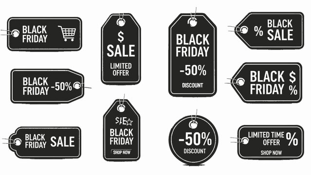 Don't miss out on Black Friday deals with these vibrant discount tags and limited-time offers, perfect for grabbing shoppers' attention and boosting sales