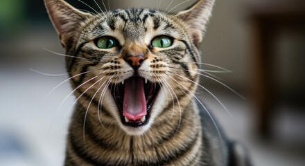 Excited tabby cat portrait