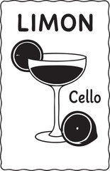 Limoncello Cocktail Vector Illustration with Lemon and Glass