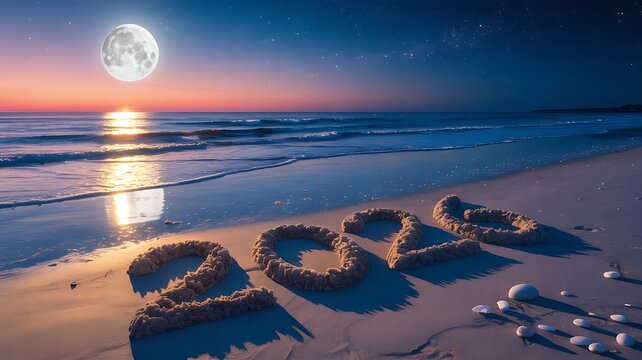 Ocean beach with moon and stars night sand number 2026