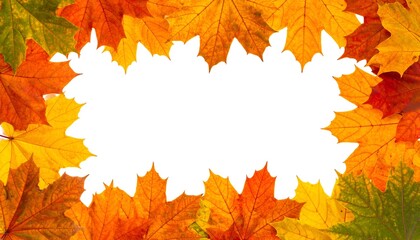 Obraz premium Frame of vibrant autumn leaves, encircling a blank white space