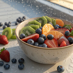 Fresh Berry & Citrus Fruit Salad Bowl with Water Splash healthy 