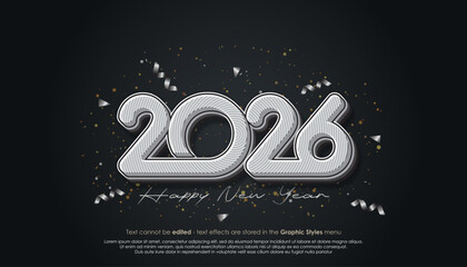 Happy New Year 2026 logo design with black and white color