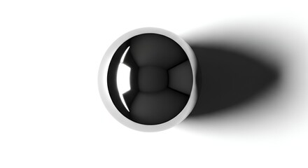 Abstract studio shot showcasing a reflective gray sphere on a clean white surface, with shadows.