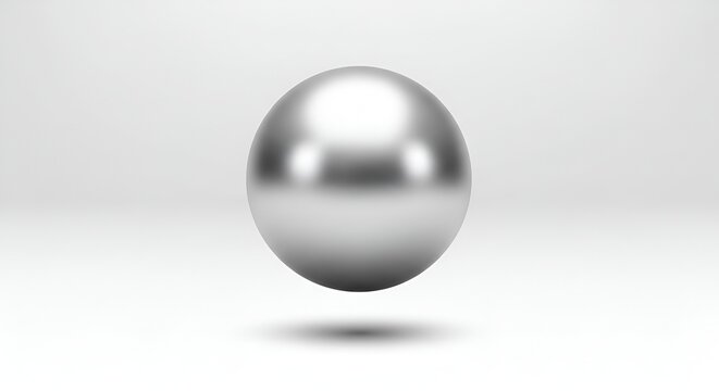 A shiny, silver sphere floats elegantly, casting a soft shadow on a neutral, graduated background.