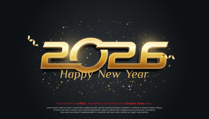 Happy New Year 2026 logo design with confetti ribbon decoration