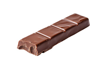 A close-up view of a partially broken chocolate bar its rich texture and glossy surface. set against a clean white background ideal for food photography