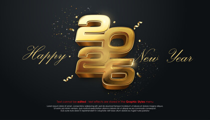 Happy New Year 2026 logo design with gold effect in the letter