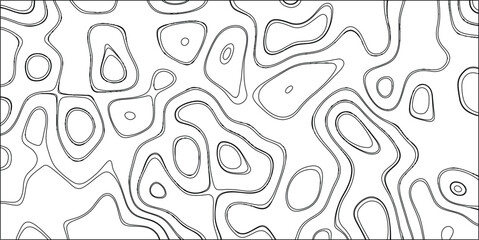 Abstract black and white topographic contour lines forming organic shapes and fluid patterns on a white background, creating a dynamic visual texture and a sense of depth and movement