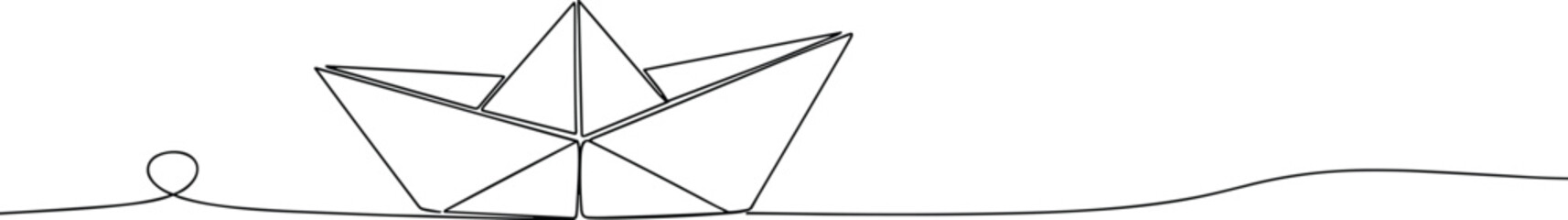 Simple Paper Boat Floating on Water Graphic Illustration