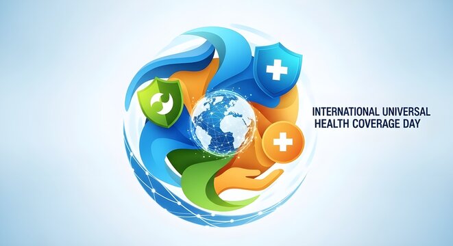 Celebrate International Universal Health Coverage Day with a vibrant design representing global healthcare and protection, promoting wellness worldwide