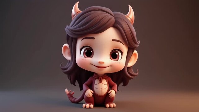 A cute chibi-style character with small horns and a tail, resembling an adorable little devil or demon, smiling sweetly.
