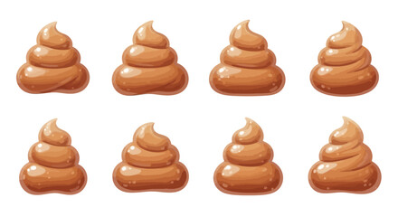 Eight cartoon brown poop emojis arranged in a 2x4 grid pattern against a white background