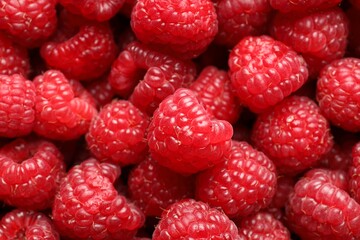 Fresh ripe raspberries as background, closeup view