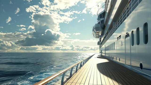 Cruise ship deck with ocean view under blue sky