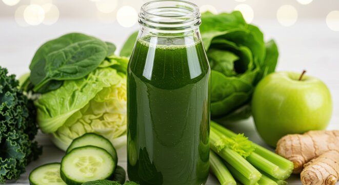 Green juice with fresh vegetables