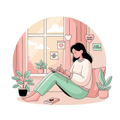 Girl Journaling Near Window &ndash; Self Love and Positive Affirmations Illustration