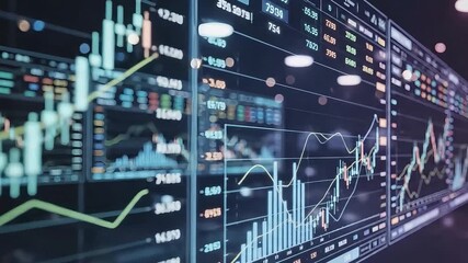 Dynamic digital financial charts and data analysis displayed on multiple screens, illustrating intricate global stock market trends and sophisticated investment strategies for future growth - Powered by Adobe