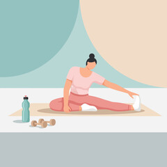 Woman Stretching at Home Fitness Illustration