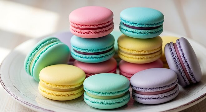 Colorful Macarons Assortment on a White Plate. - Powered by Adobe