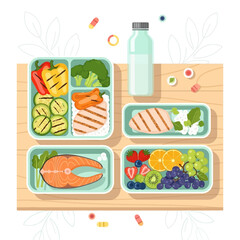 Healthy Meal Prep with Balanced Nutritious Food Illustration