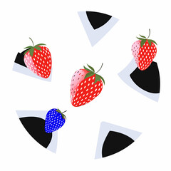 High angle studio shot of five ripe strawberries