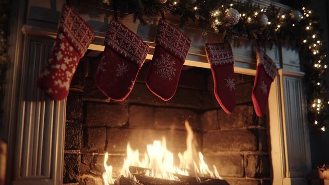 Cozy Christmas Fireplace and Stockings Yule Log Ambiance