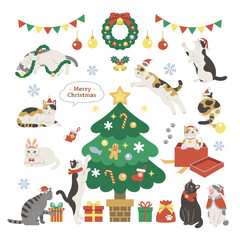 クリスマスをt楽しむかわいい猫のイラスト