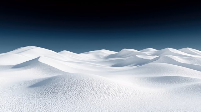 Expansive white sand dunes stretch across the landscape under a deep, dark blue sky. - Powered by Adobe