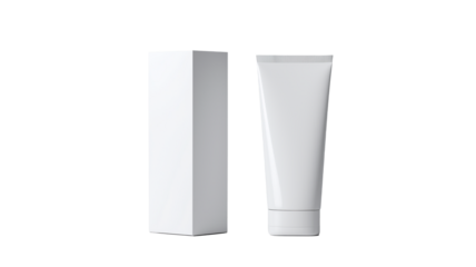 Blank White Cosmetic Tube and Packaging Box Mockup